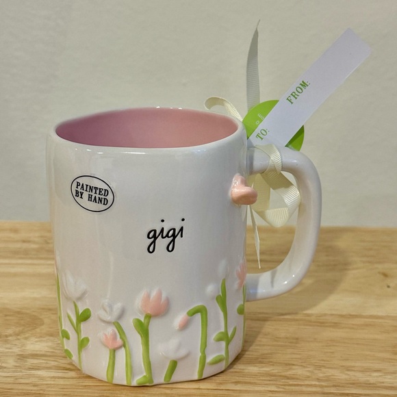 Rae Dunn Other - Rae Dunn ‘Gigi’ Hand-Painted Floral Mug - Pink and White - NEW
